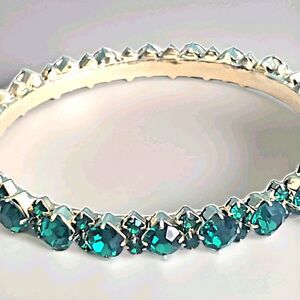 Gold Tone Emerald Green Faux Gem Stone  Bracelet Tennis Bangle Small